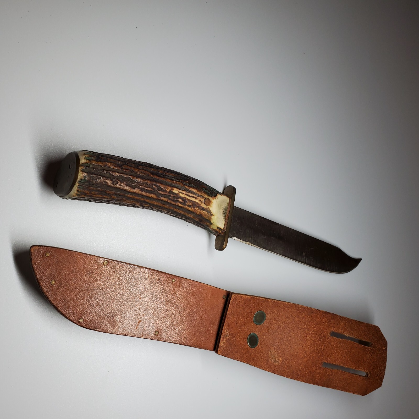 Vintage Handmade German Hunting knife brass bone handle blade scabbard sheath eBay