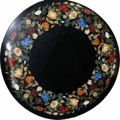 24'' Black Marble coffee center Table Top Floral Design Inlay for Home Decor