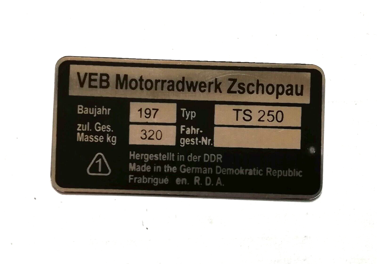 Typenschild + Schlagzahlen Set 4mm Für MZ ETZ150 - Www