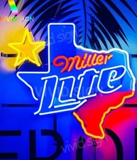 US STOCK Miller Lite Beer Texas Map Lone Star 20"x16" Vivid Neon Sign Lamp Light