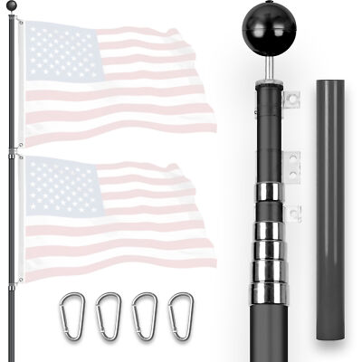 G128 25Ft Telescoping Aluminum Black Flagpole | Flag NOT Included