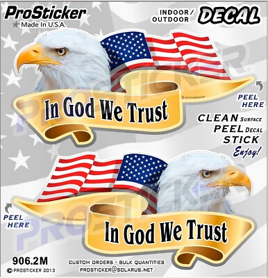 ProSticker 906M Mirrored pair 3''x 6'' American Flag Eagle In God We Trust Decal 