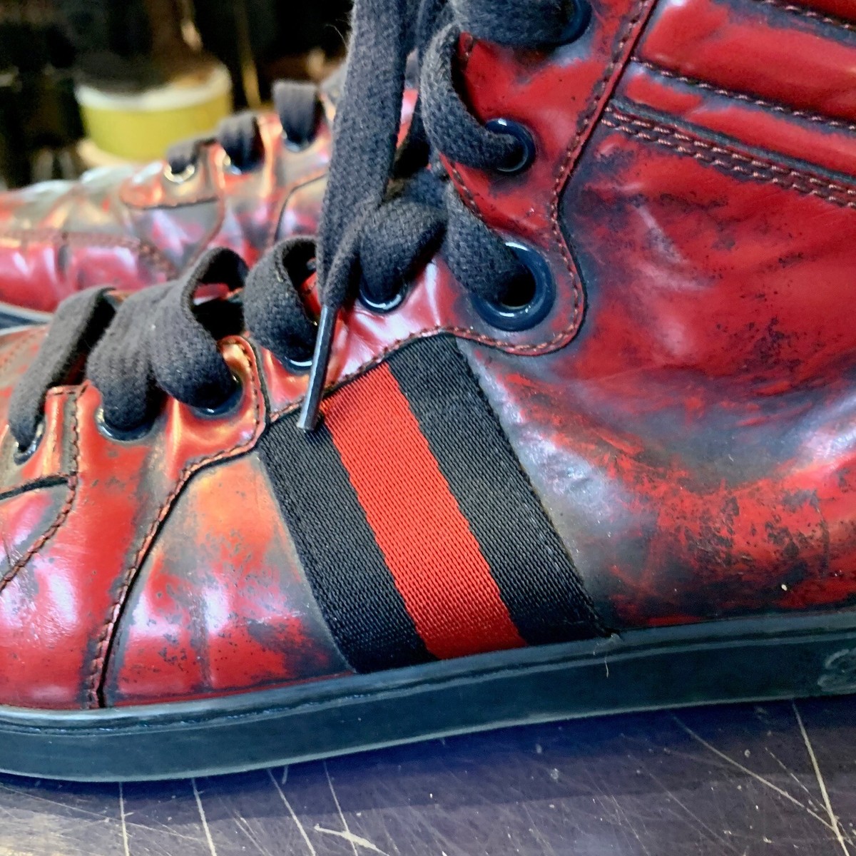 GUCCI Red & Black Sneakers High Top Mens 7 Womens 9 Serial GUCCI Red & Black Sneakers High Top Mens 7 Womens 9 Serial