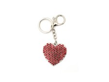 Red  Silvertone Crystal Stone Heart Shaped Pendant Keychain Handbag Charm