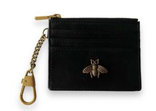 Black Wallet Small Cards Coins Holder Unisex Elegant Gold Keychain Italy