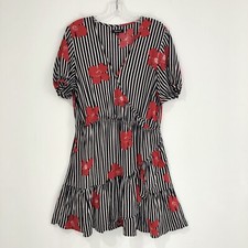 Madewell Black Red Floral Striped Ruffle Wrap Mini Dress in Candied Orchids 14