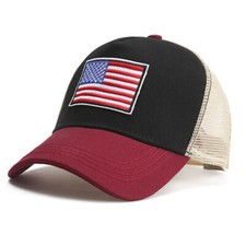 Red, White, Black American Flag 6 Panel Adjustable Snapback Trucker Mesh Hat USA