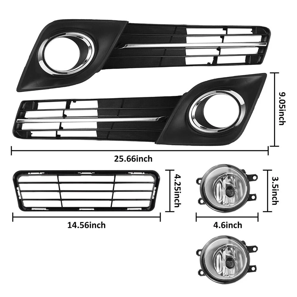 Front Lower Bumper Grille Fog Lights Set For 2012 2013 2014 Toyota Camry SE 6PCS - Image 4 of 4
