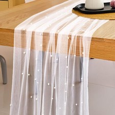 Pearl Table Runner Wedding Table Runner 30x120 Inches lace Tulle Fabric Table...