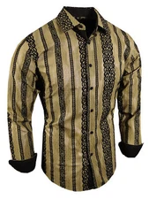 Floral Shirt Raised Velvet Designer Stripe Italian Men Stretch Slim Fit Button