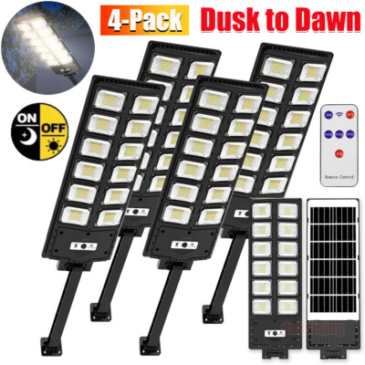 4 Pack LED Solar Street Light Outdoor Motion Sensor Dusk to Dawn Road Area Lamp