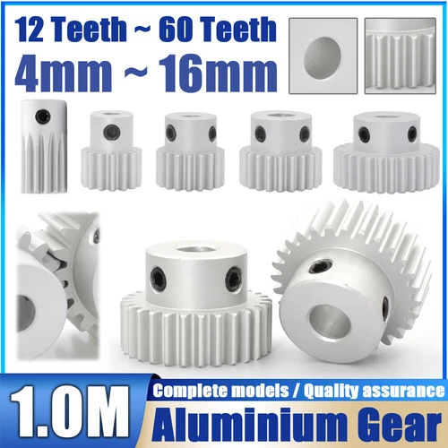 1 Modulus Spur Gear Aluminium 12-60 Teeth with Hub Pinion Motor Gear Bore 4-16mm