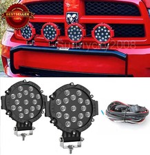 Pair 7 Black Bezel Led 51w 5100lm Round Flood Pods Off Road Fog Light W Wiring