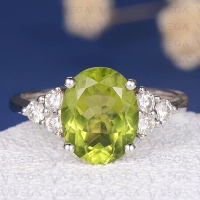 1.41 Carat Natural Peridot Sterling Silver Ring – Size 10 Flower & Leaf Vintage Style - View #6