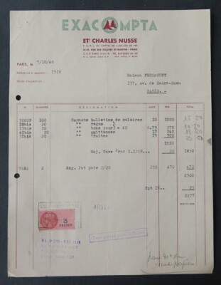 Invoice PARIS 1946 EXACOMPTA CHARLES NUSSE illustrated header 54