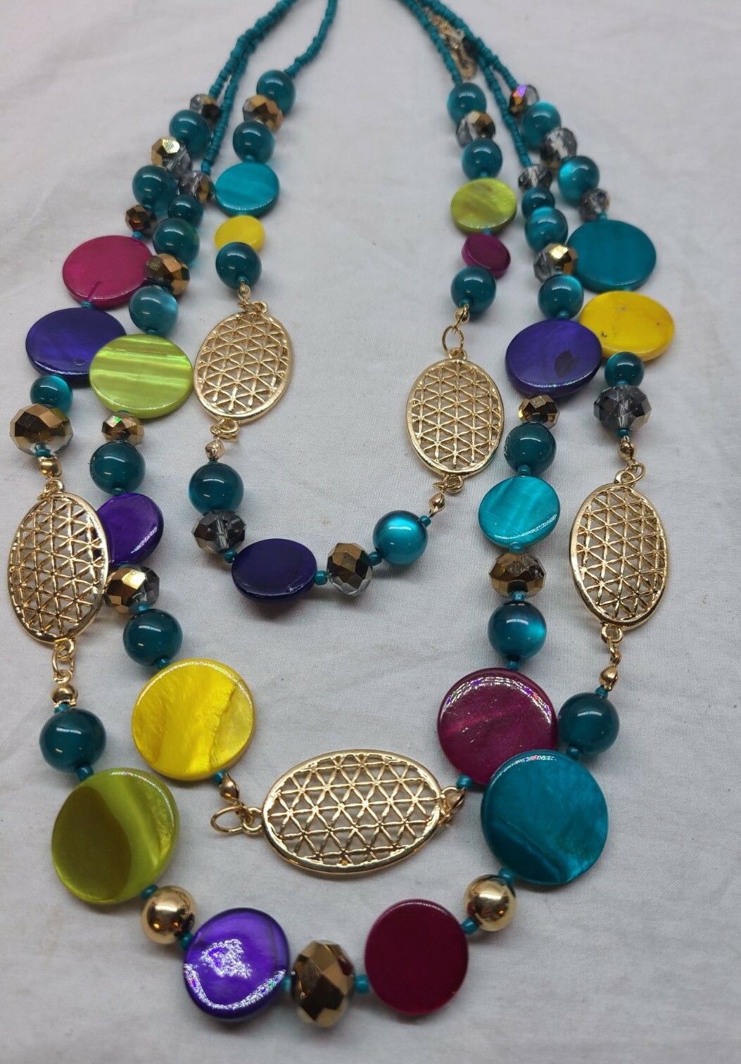 JULES Statement  Necklace 3 Layer multicolored st… - image 3