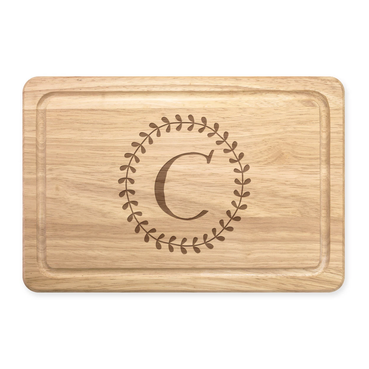 Letter C Floral Wreath Alphabet Rectangular Wooden Chopping Board - Flowers