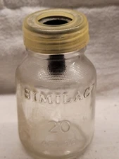 Vintage Embossed SIMILAC 20 BABY FORMULA 4oz Glass Jar w Original lid And Nipple