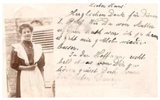 BEAUTIFUL GIRL IN APRON.VTG EARLY REAL PHOTO POSTCARD RPPC*A32