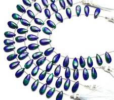Natural Gem Azurite Malachite 15x7MM Size Smooth Pear Shape Beads 6.5" 56Cts.