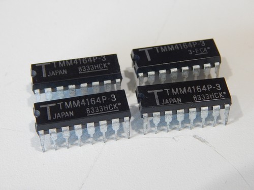 TOSHIBA TMM4164P-3 DRAM Dynamic RAM, 64K x 1, 16 PIN DIP - LOT OF 4 IC'S
