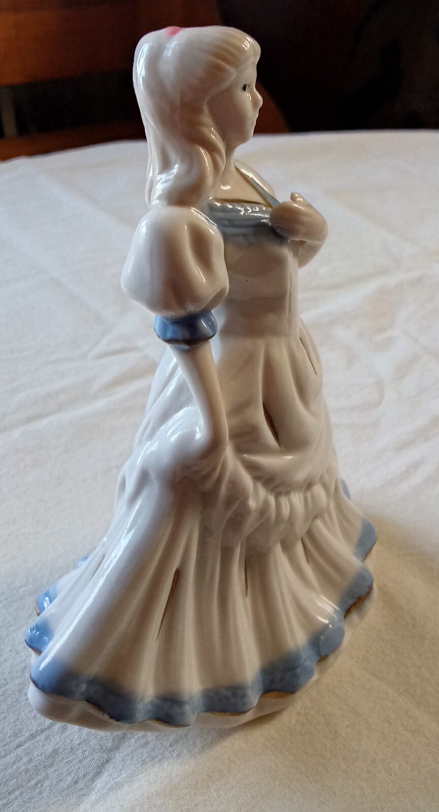 Vintage K's Collection Ceramic Porcelain Figurine Of Lady In Blue White Dress