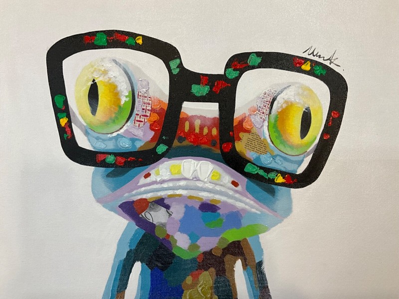 Frog with glasses modern, abstract art oil painting 20 x 24”