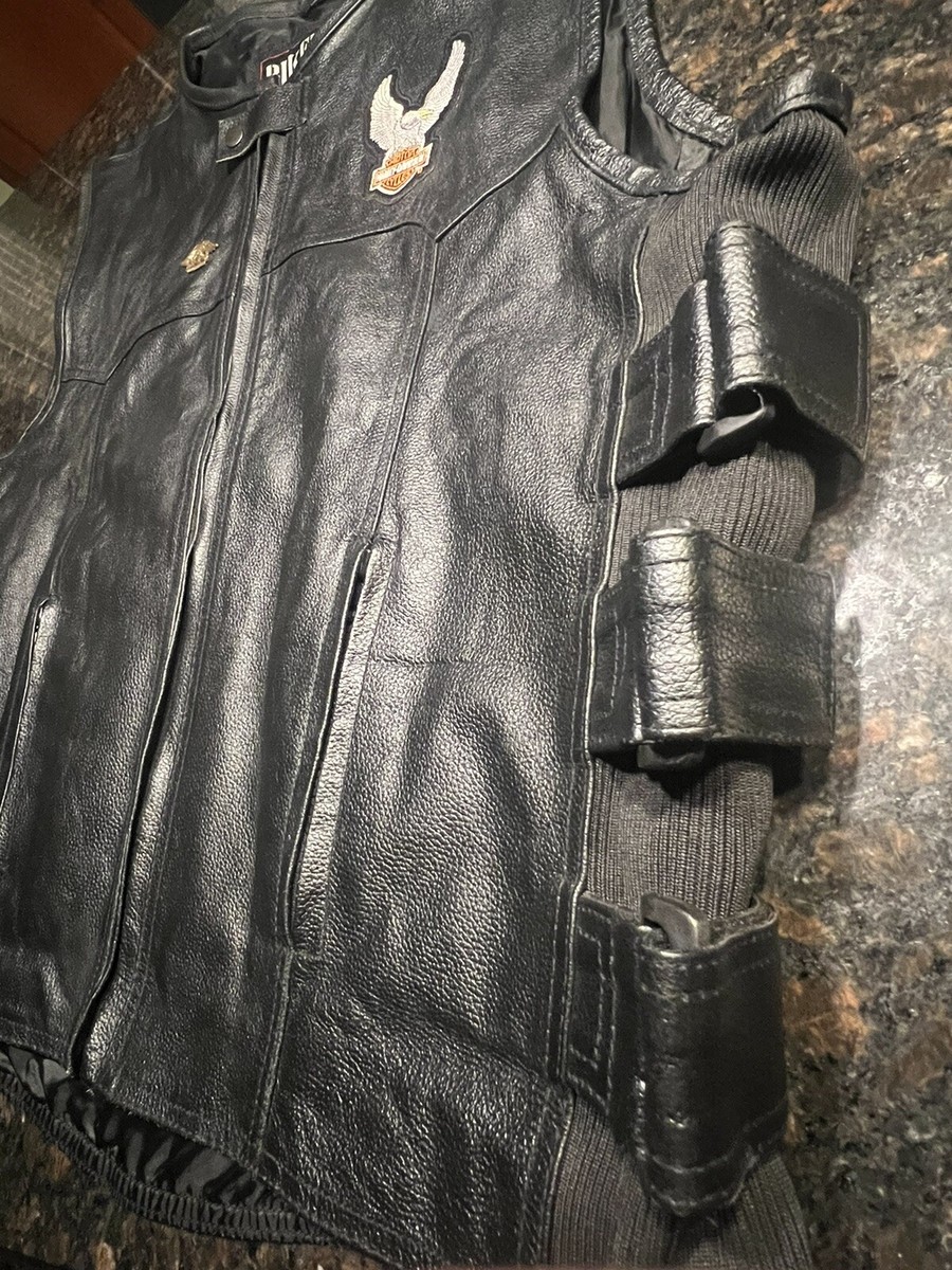 Harley Davidson Men's SWAT Style Black Leather Embroidered Vest