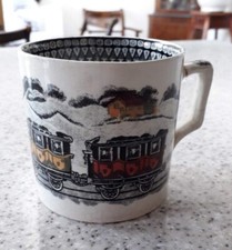 Vintage ca. 1860s Coal Steam Train Pottery Mug Marked Railway