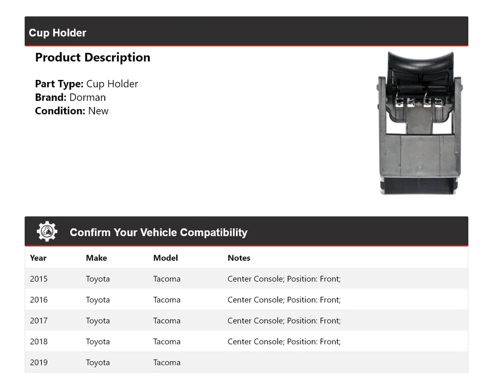 Portavasos para Toyota Tacoma Dorman 2015-2019 2016 2017 2018 Foto 2 de 4
