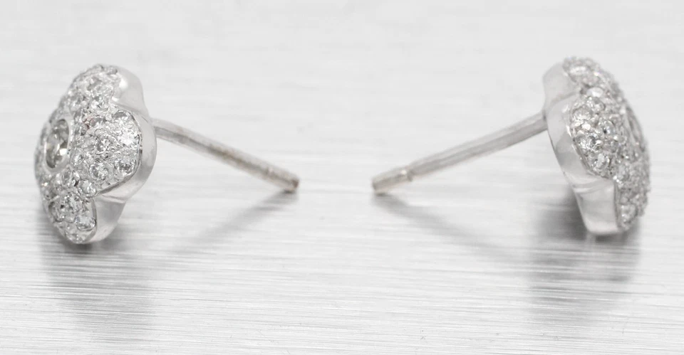 Vintage 1.00ctw Diamond Cluster Floral Clover Stud Earrings - 14k White Gold - Image 2 of 4