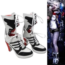 DC Suicide Squad Harley Quinn Cosplay Shoes Costume Props Womens High Heel Boots