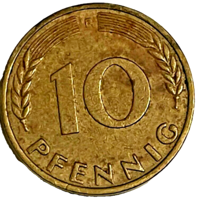 1950 F Germany 10 Pfennig German Federal Republic World Coin KM