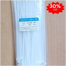 100 Pack Zip Ties 8 Inch Nylon Cable Ties 5x200mm White Wire Ties Heavy Duty