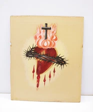 Vintage Bleeding Heart - Sacred Heart of Jesus - Religious Art Painting B