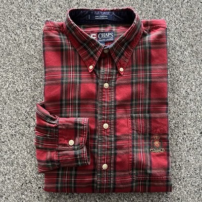 Vintage Chaps Ralph Lauren Shirt Mens XL Plaid Button Down Red Holiday