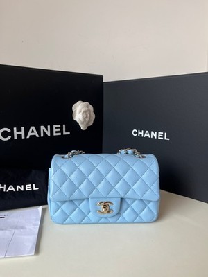 Chanel 22S Classic Flap CF Large Mini Light Blue Lambskin Shoulder&Crossbody Dut