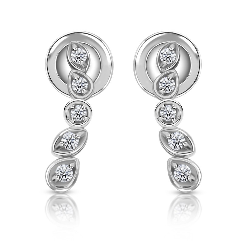 Spectrum 0.10ct Lab-Grown Round Diamond Asymmetrical Climber Earrings 9k