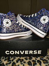 Converse Chuck Taylor All Star Kids High Top Blue/Silver Glitter Sneakers 4