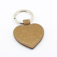 Coach Signature Embossed Leather Heart Keychain Key Ring