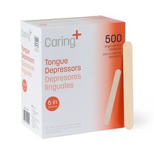 Caring Wood Tongue Depressors, Standard 6 Inch Length, Non-Sterile, High