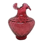 Vintage Fenton Cranberry Vase Ruffled Crimped Top Coin Dot 11 in. Very Large
