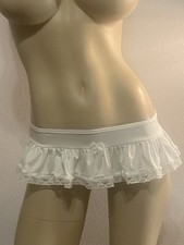 White Stretch Ruffle Micro Mini Skirt Lace Exotic Dancer Lingerie Rave Stripper