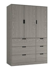 Image of RIGA Wooden 3 Door 6 Drawer Wardrobe Bedroom Storage Closet Shelves Hanging Rail