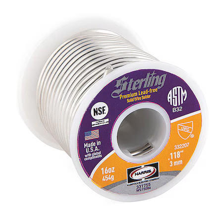 Harris 331755 Lead Free Solder, Dia 0.118 In, 1Lb