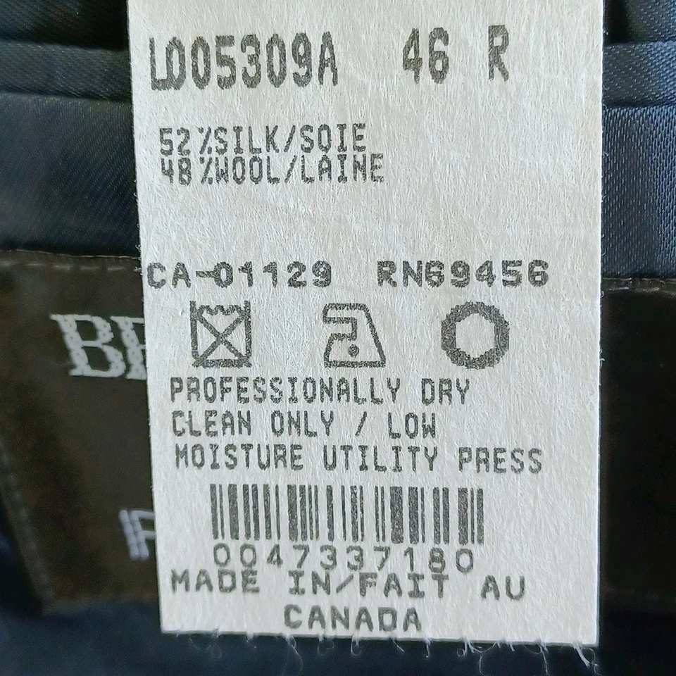 Blazer a cuadros Brandini Le Collezioni para hombre mezcla de lana y seda 46R Foto 3 de 4