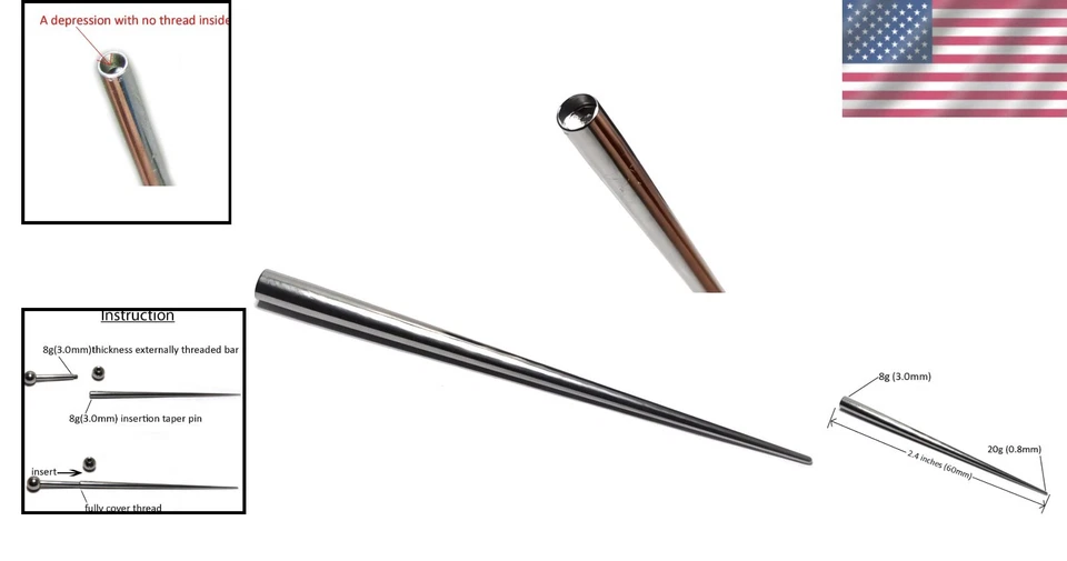 Piercing cónico de acero inoxidable 316L para inserción suave y fácil cambio de joyería Foto 2 de 4