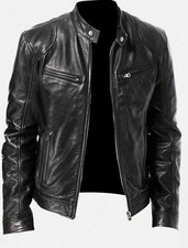 Men's authentic Black Leather Biker Jacket Size L