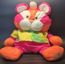 Vintage 1987 Fisher Price Puffalumps Tiger Neon Pink Wild Thing Plush Hawaiiian