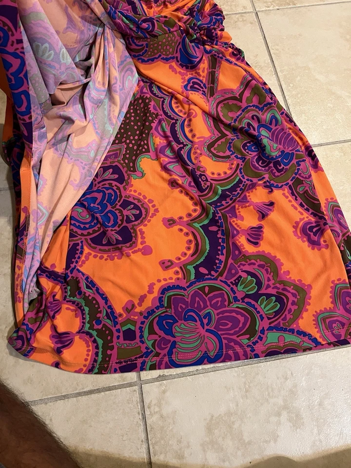 Ralph Lauren Orange Pink Paisley Faux Wrap Sleeveless Sheath Dress Size 12 - Image 3 of 4